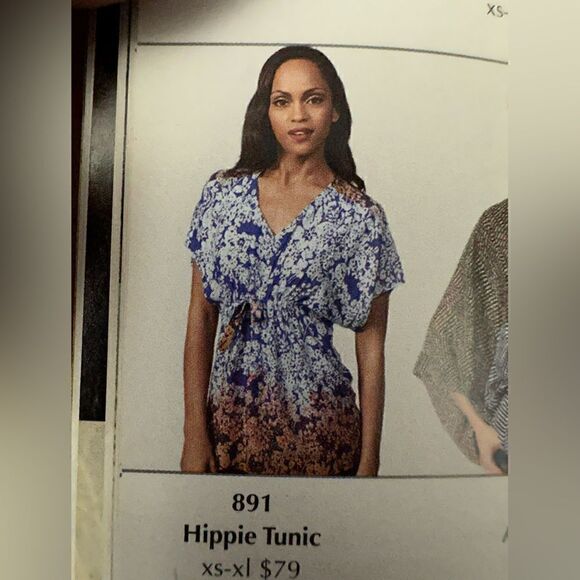 CAbi Style #891 Hippie Tunic Boho Dolman Sleeve Top Ombre Print Tie XS - Picture 7 of 7